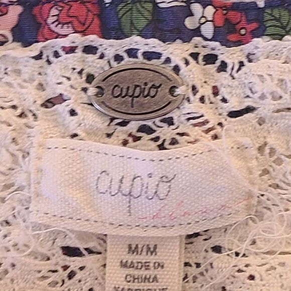 Cupio Womens Blouse Front Tie Button Short Sleeve Stripes Red Medium - Picture 3 of 11